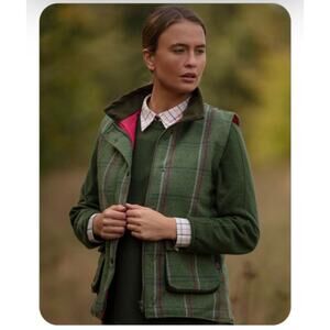 Walker & Hawkes Green Tweed Shooting Vest Size 20 Plaid Country Outdoor Hunting